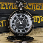 1pc Black Retro Hollow Gear Carved Quartz Pocket Watch Necklace Pendant Clock Chain Men Women Memorial Gift