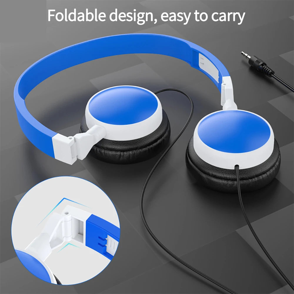 3.5mm Plug Wired Headphones Foldable Head Mounted Headset Earphone Headphones Stereo Foldable Sport Earphone for Phone/Tablet Secondary image