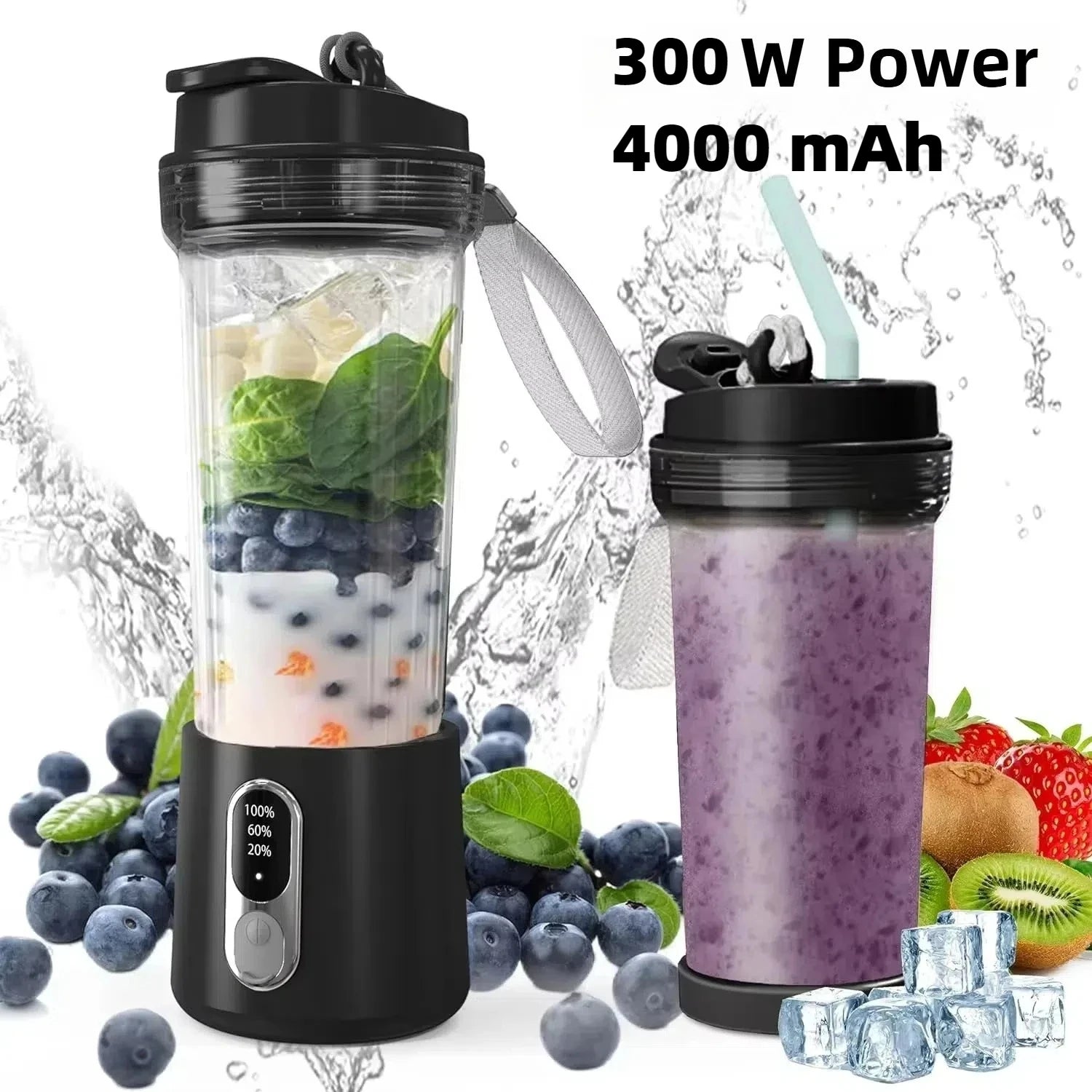 New 300W Powerful Juicer USB 4000mAh Battery Multi-use Juice Cup Grinder Outdoor Portable Fresh Fruit Blender Smoothie Juice Cup Ürün ana görseli
