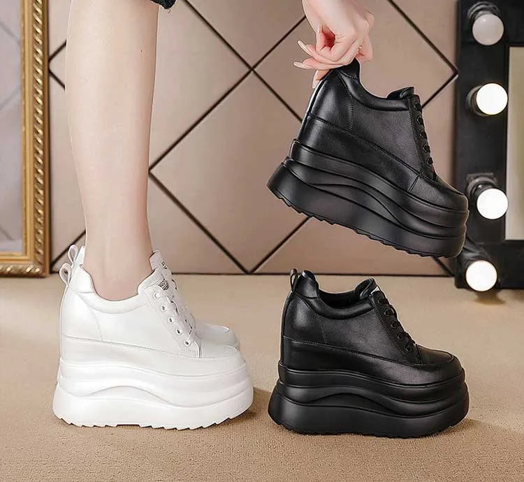 Fujin 13cm 2025 Genuine Leather Platform Wedge Flats Shoes Chunky Sneaker Casual Comfy High Brand Fall Autumn Walking Shoes