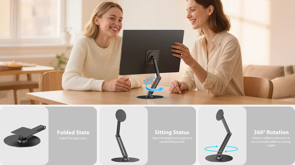 UPERFECT Adjustable Magnetic Stand Holder for 10-19 Inch Portable Monitor Tablet Aluminum Foldable Arm Swivel Desk Stand Mount