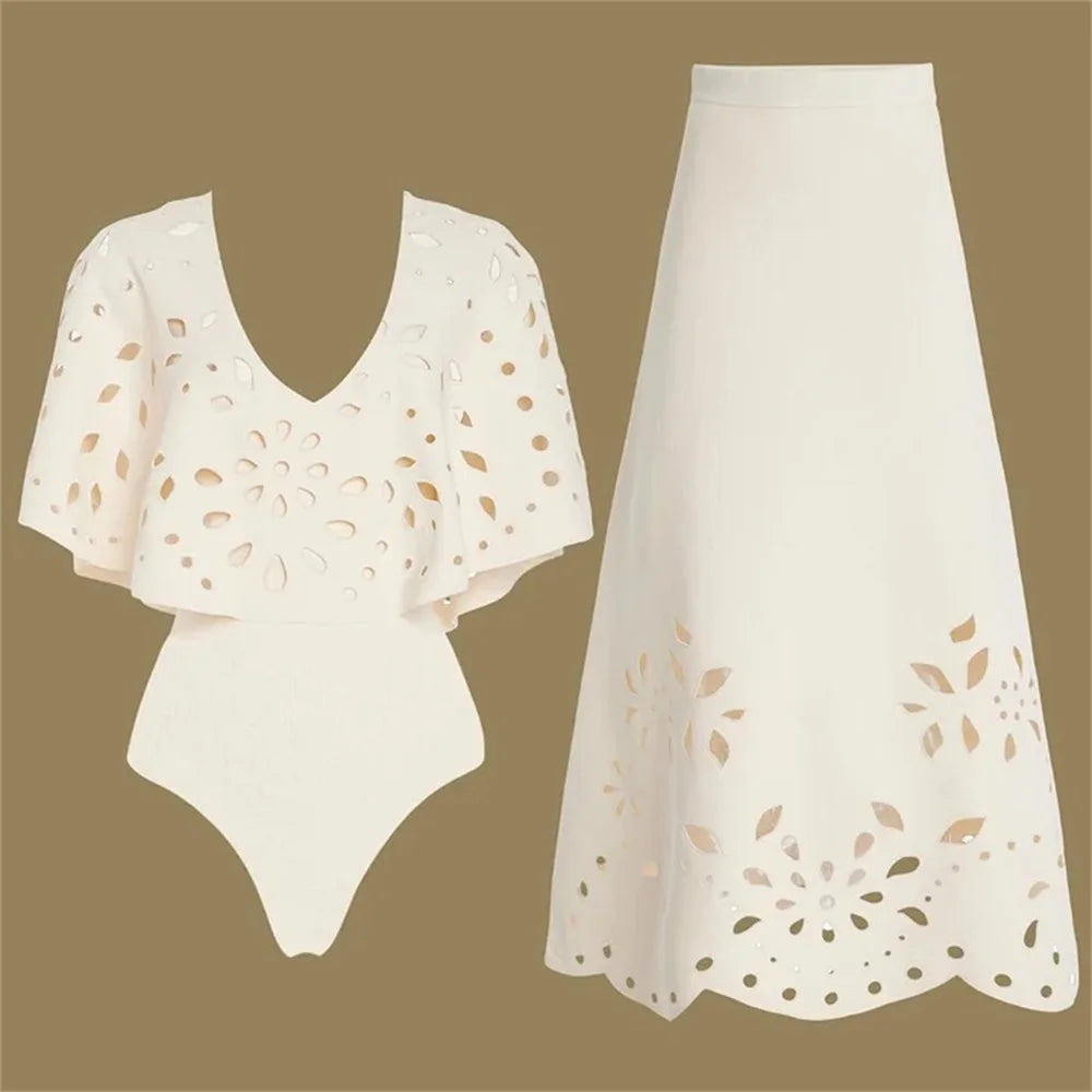 2Pcs Printed Swimsuit Women Sexy Swimwear New Bikini With Long Skirt Female Biquini Push Up Swim Suit Bodysuit Beachwear CoverUp