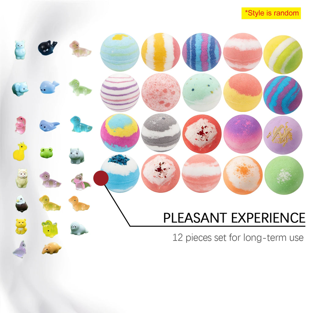12pcs Kids Bath Bombs Set with Surprise Toys Inside Natural Organic Bubble Bath Fizzies Balls Gift for Children Holiday Gift Set