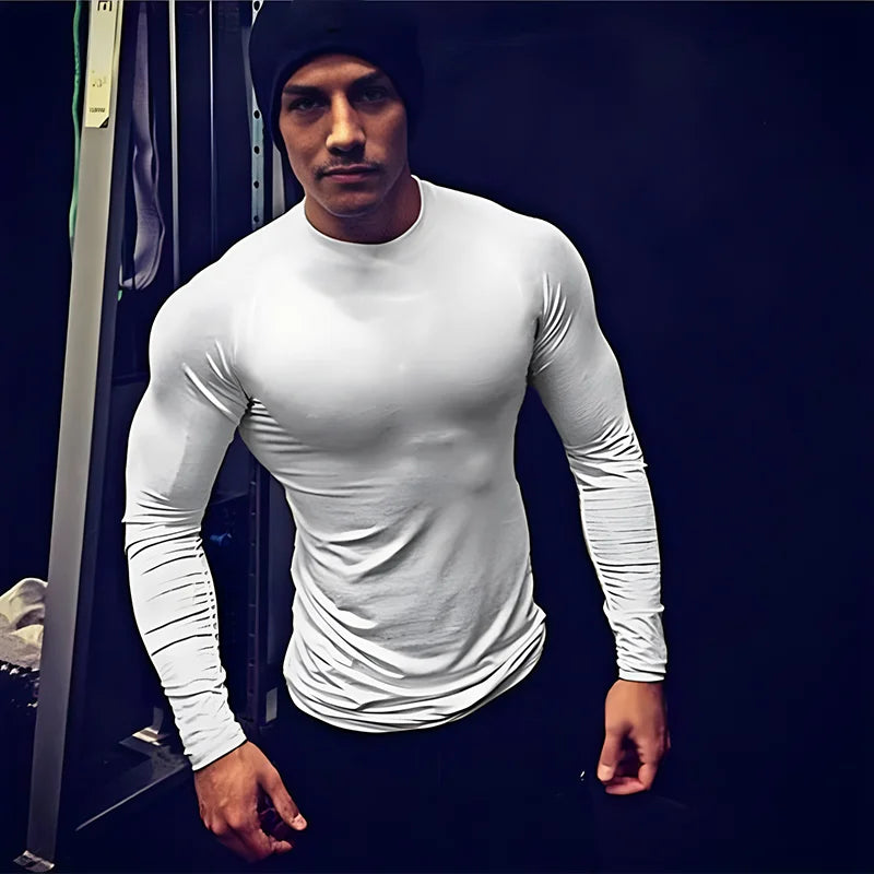 Plain Spring Mens Training Sport T-shirts Quick Dry Tight Long Sleeve Compression Shirt Sportswear Gym Clothing Fitness Shirts