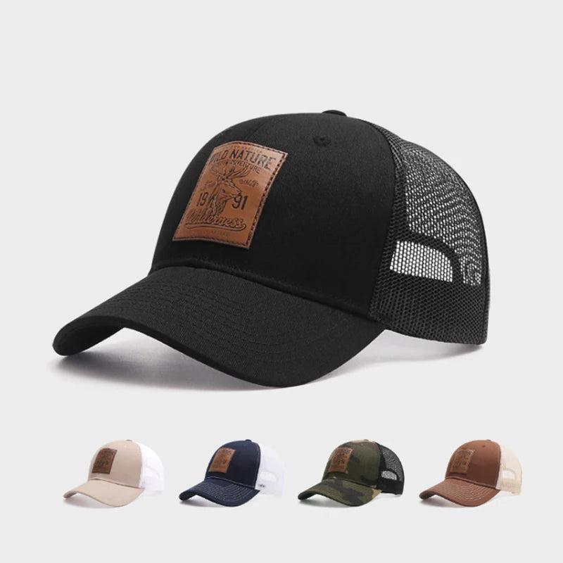 Four Seasons Mesh Baseball Caps Unisex Deer Icon Trucker Cap for Women Men Outdoor Portable Hunting Hiking Fishing Sunscreen Hat Ürün ana görseli