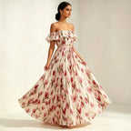 2026 summer off-the-shoulder tulip print plus size slimming square neck maxi dress