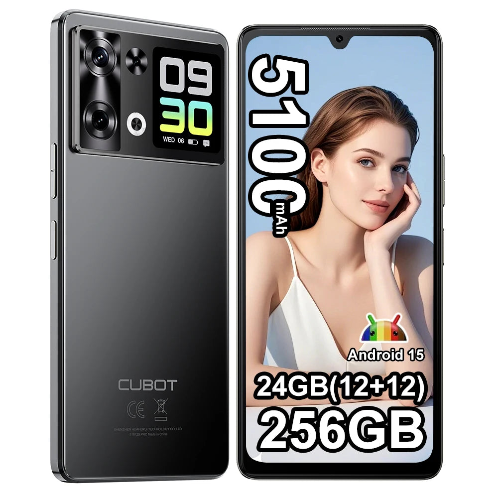 Cubot P90 Smartphone Android 15 24(12+12)GB + 256GB 6.88 "120Hz G100 64MP+16MP 5100mAh Mobile Phone NFC Face ID Fingerprint