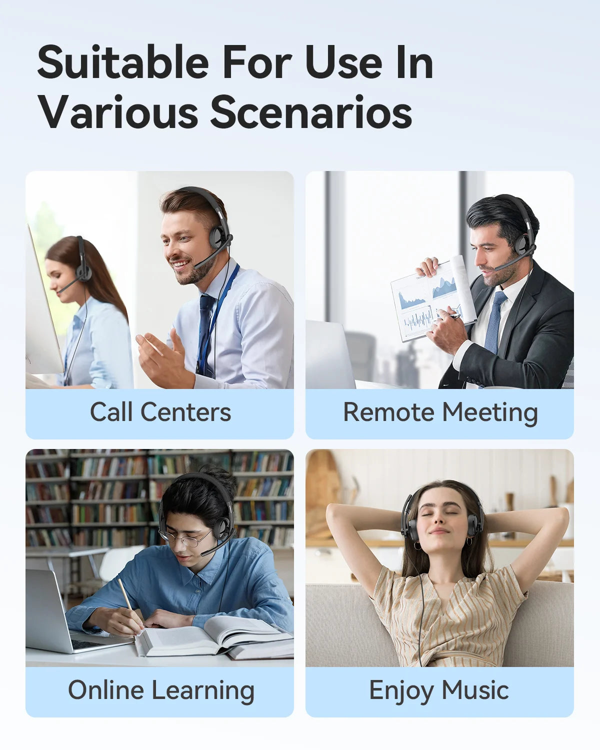 EMEET Wired Headset with Microphone Call Center USB Headphones ENC Noise Cancelling Office Cable Earphones for Phone/PC Computer