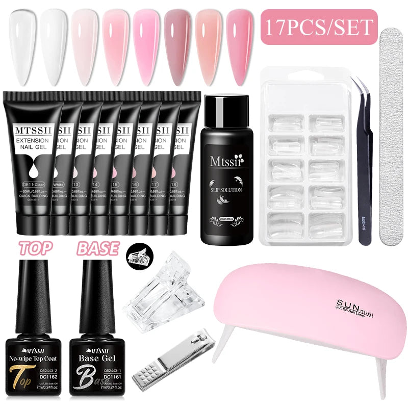 24PCS/Set 20ml Poly Naili Extension Gel  Kit Mini UV Lamp Sealer With Base Top Coat Professional Poly UVNail Gel Kit Starter Kit