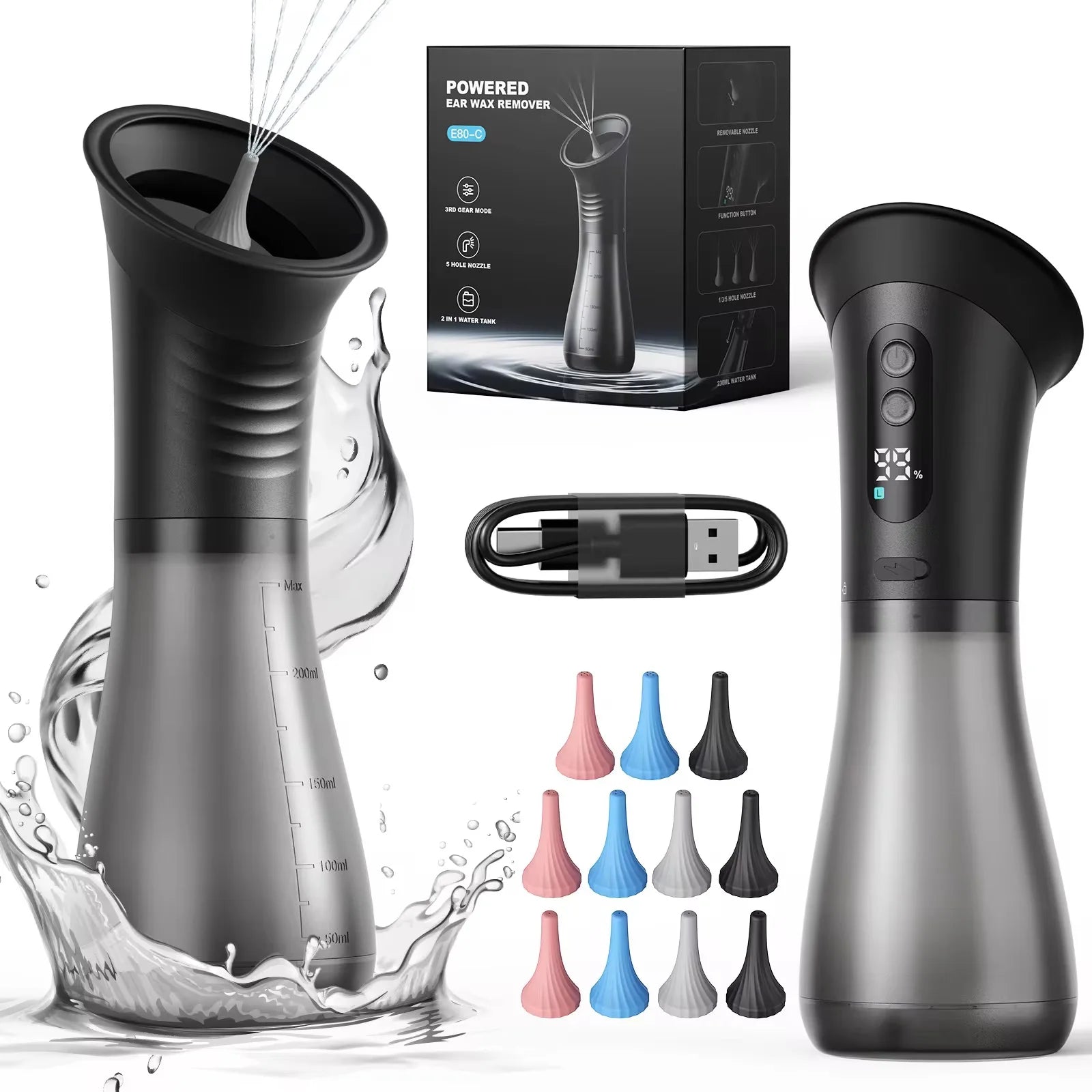 Electric Ear Wax Removal System Water Powered Ear Cleaning Tool with Irrigation Flusher 3 Pressure Settings Safe & Effective Ürün ana görseli