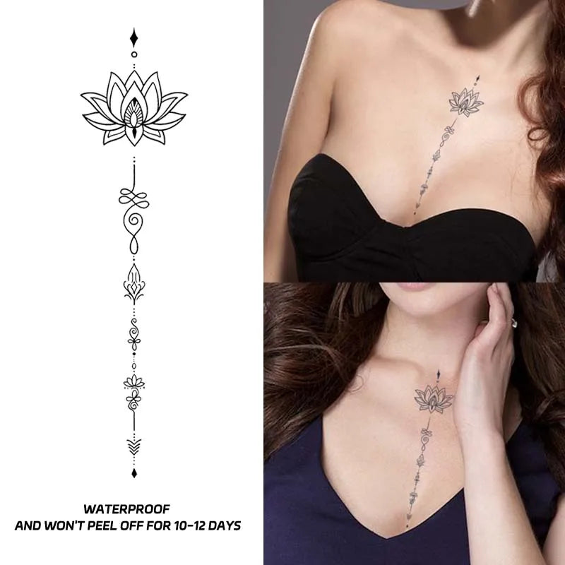 Lotus Flower Waterproof Realistic Temporary Tattoo Sticker, Lasting 1-2 Weeks, for Chest, Semi-Permanent Fake Tattoo