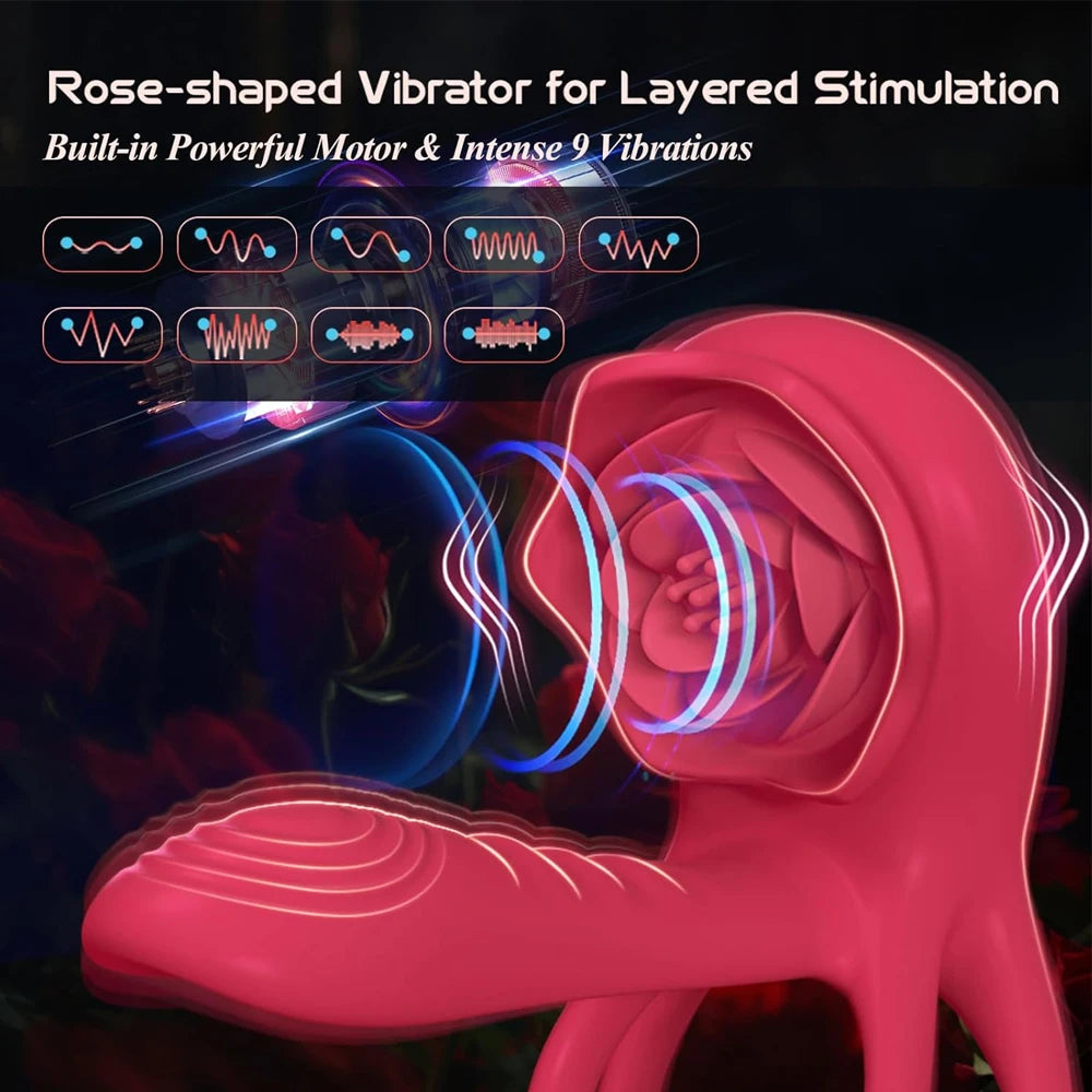 Rose Penis Ring Vibrator Female G-spot Clitoral Stimulation Male Ejaculation Delay Silicone CockRing Adult Sex Toy for Couples
