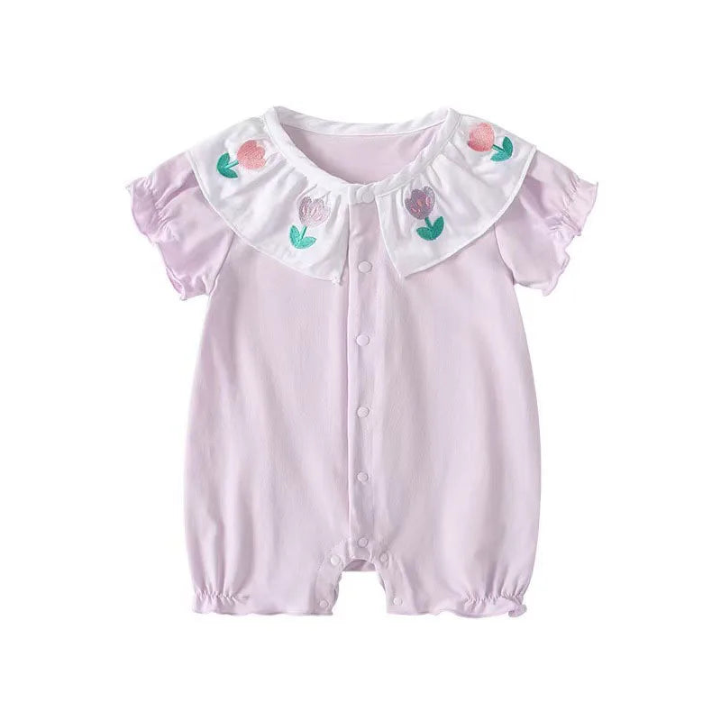 MILANCEL Summer Baby Rompers 0-24M Soft Comfortable Toddler Jumpsuit Embroidered Flowers Infant Girls Clothes