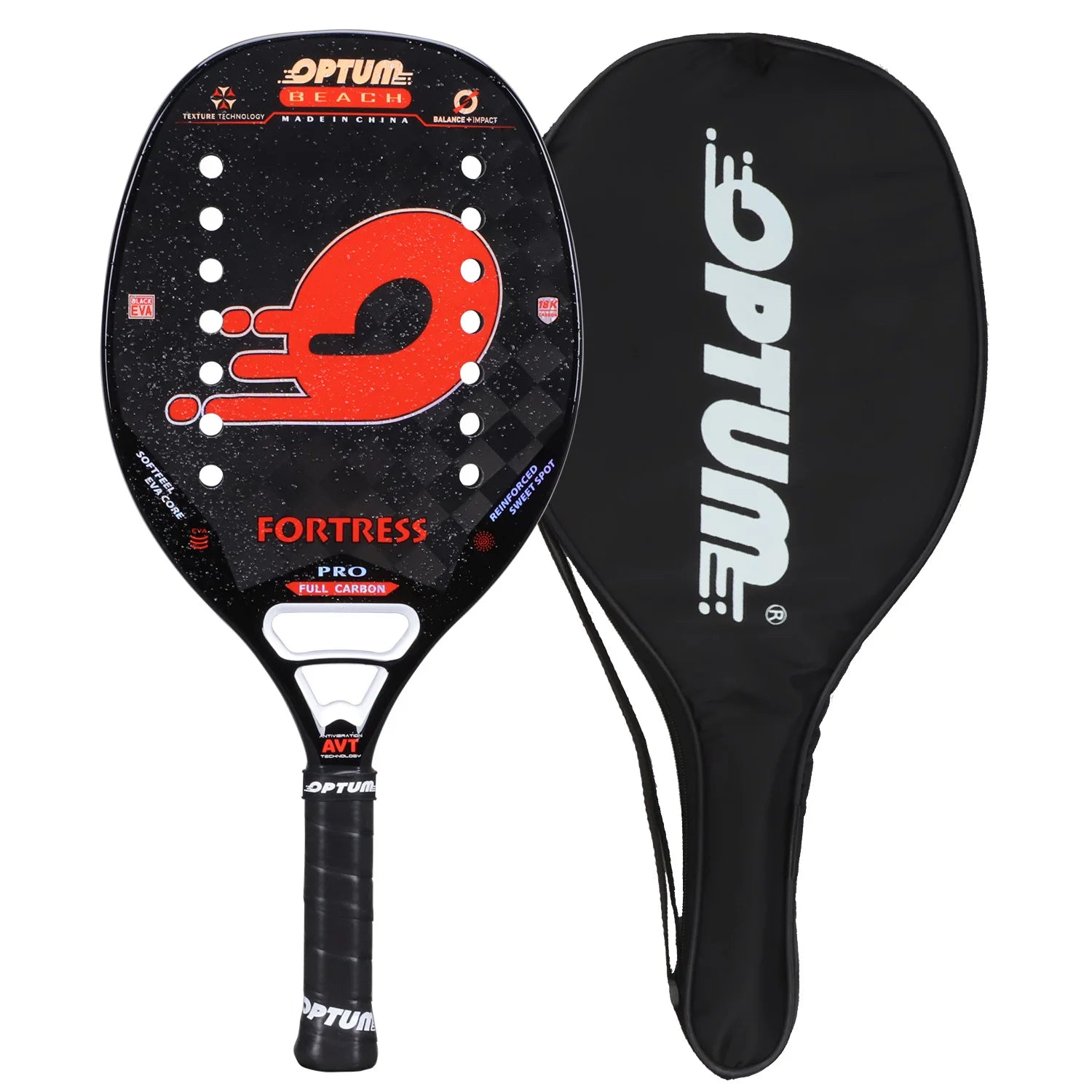 OPTUM FORTRESS 18K Carbon Fiber Rough Surface 14 Holes Beach Tennis Racket With Cover Bag Ürün ana görseli