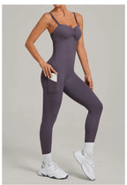 Women's Yoga Jumpsuits Sports Fitness One-piece Beauty Back Strap Pocket Hip-lifting Slim Fit Running Workout Training Bodysuits