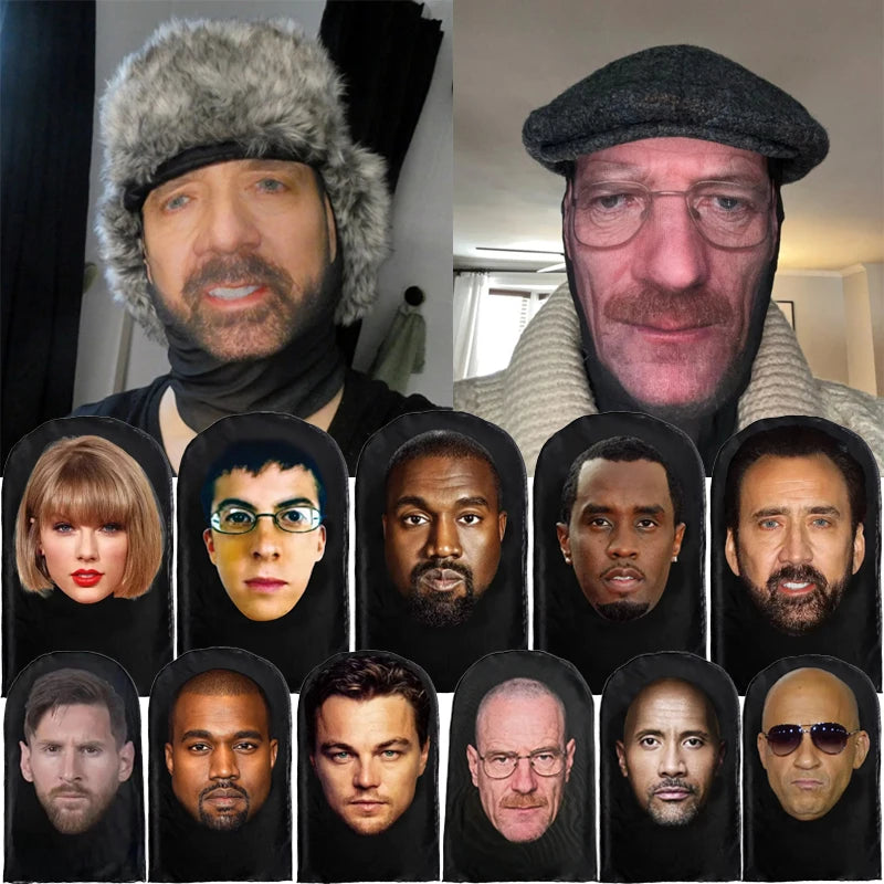 Cosplay 3D Printed Kanye Mask Stretch Mesh Full Face Mask Men Women Role Play Headdress Halloween Masquerade Balaclava Headdress Ürün ana görseli