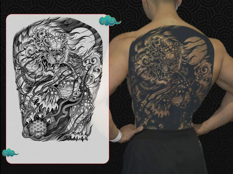Magic Juice Ink Waterproof Tattoo Stickers Full Back Large Size Herbal Juice Temporary Tattoos Men Body Art Dragon Tiger
