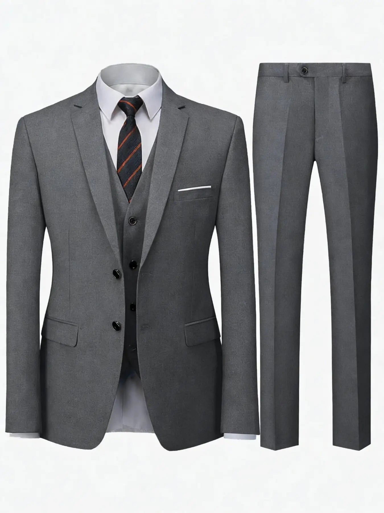 Men's Burgundy 2-Piece Suit Set (Blazer + Trousers Only, No Vest Included),Slim Fit Formal Business Wedding Party Jacket & Pants Secondary image