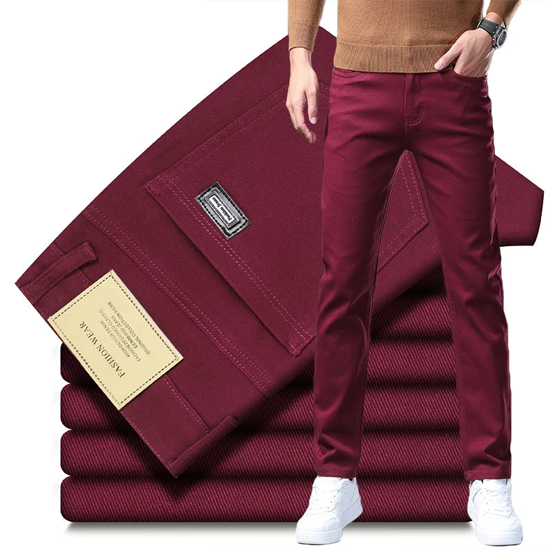 2026 98% Cotton Elastic Cotton Jeans Men's Spring Slim Straight Denim Pants Comfort Large Size Korean Business Casual Trousers Ürün ana görseli