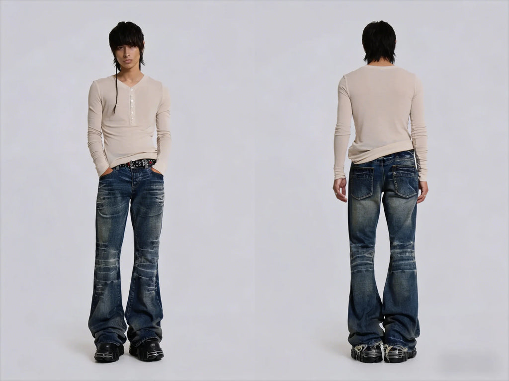 Y2K Black Washed Embroidered High-waisted Oversized Jeans Men European and American Retro Classic Loose Wide-leg Straight Pants