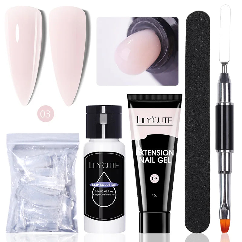LILYCUTE 15ml Extension Gel Nail Polish Set Quick Nail Prolong With Extend Mold Nail Tips Acrylic Solution Manicure Tools Kit
