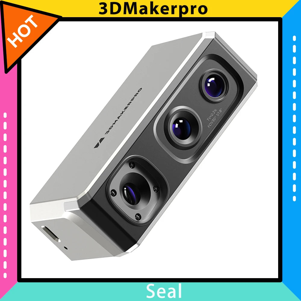 3DMakerpro Seal 3D Scanner, Blue Light Source, 0.01mm Accuracy, 0.05mm Resolution, 10fps Frame Rate, Visual Tracking, Anti-Shaking, 100x75mm Single Capture Range, 180-280mm Work Distance, 24-bit Color Scanning Ürün ana görseli