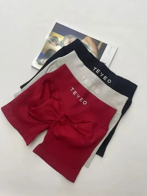 TEVEO Short De Yoga Femme Extensible Respirant Pêche Hanche Hanche Fitness Short de Course Hanche Haute Stretch Mèches De Sueur