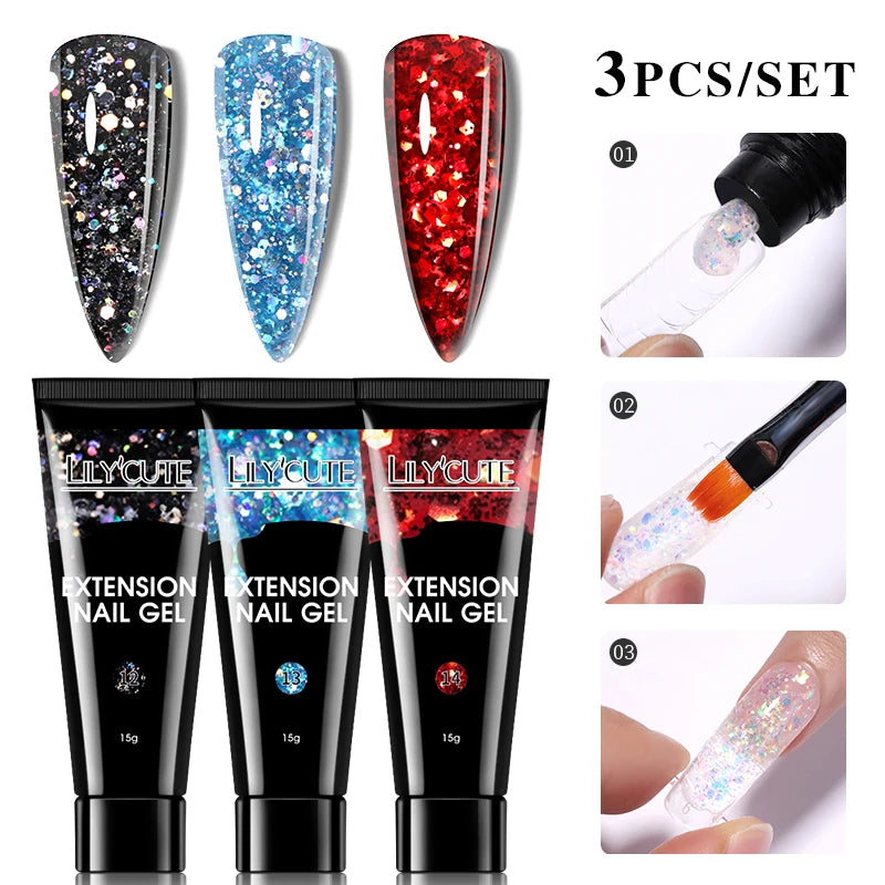 LILYCUTE 15ml Extension Gel Nail Polish Set Quick Nail Prolong With Extend Mold Nail Tips Acrylic Solution Manicure Tools Kit