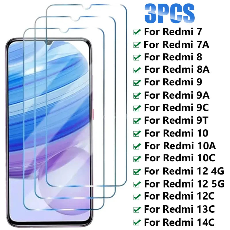 3PCS HD Tempered Glass for Xiaomi Redmi 7 8 9 10 7A 8A 9A 9T 9C 10A 10C Screen Protector For Redmi 12 12C 13C 14C 5G Glass Main image