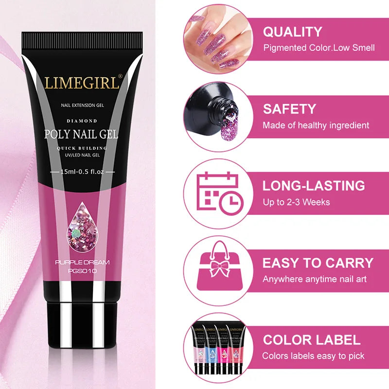 LIMEGIRL Nail Art Kit Poly Nail Gel Extending Soaking Gel Kit Nail Art Acrylic Gel Varnish Kit For Novices Semi Permanent Gel So Secondary image