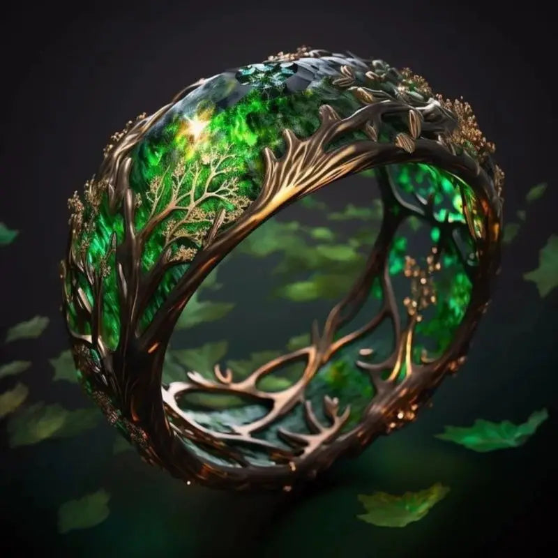 Creative Exquisite Green Glass Vines Ring For Women Birthday Accessories Gifts Custom Jewelry Ürün ana görseli