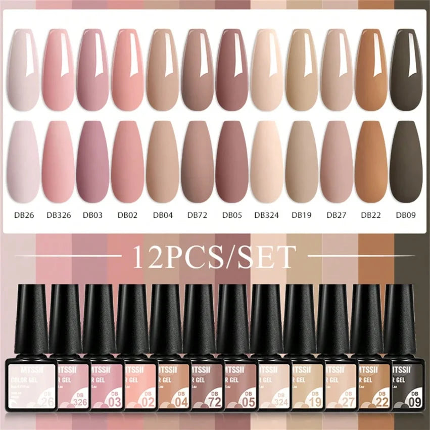 MTSSII 12pcs Gel Nail Polish Set Nude Pink Red Glitter Semi Permanent Soak Off  UV Gel Varnish Manicure Kit Nail Supplies DIY