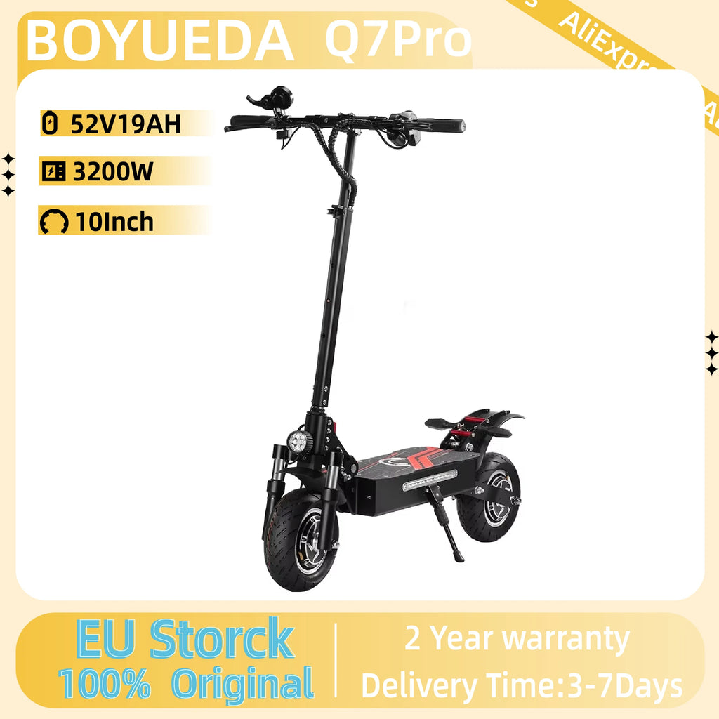 BOYUEDA Q7PRO Electric Scooter 3200W Dual Motor 52V19AH Foldable 10 Inch Tire 70KM/H Max Speed 70KM Mileage with Seat