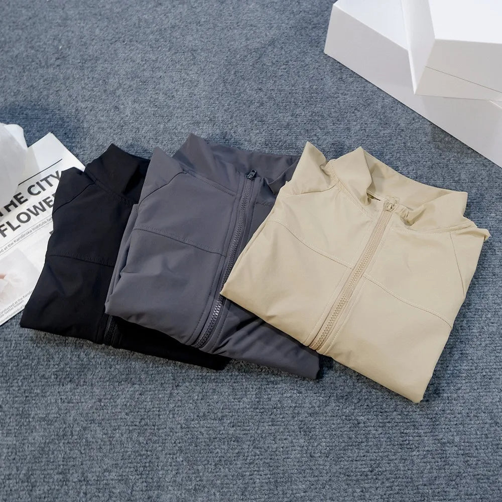 Yoga Wear American Style Sports Windproof Stand Collar Sun Protection Jacket Breathable Top Outdoor Quick-Dry Short Zipper Women