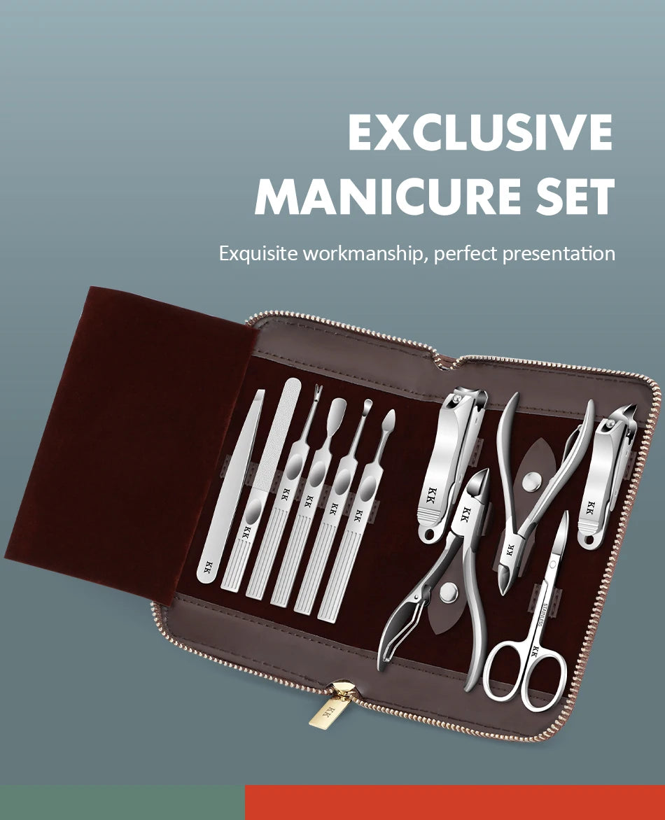 KK 11 in 1 Manicure Tools Professional Nail Clippers Set Stainless Steel Nail Cutter Pliers Scissors Kit Foot Care Hand Care