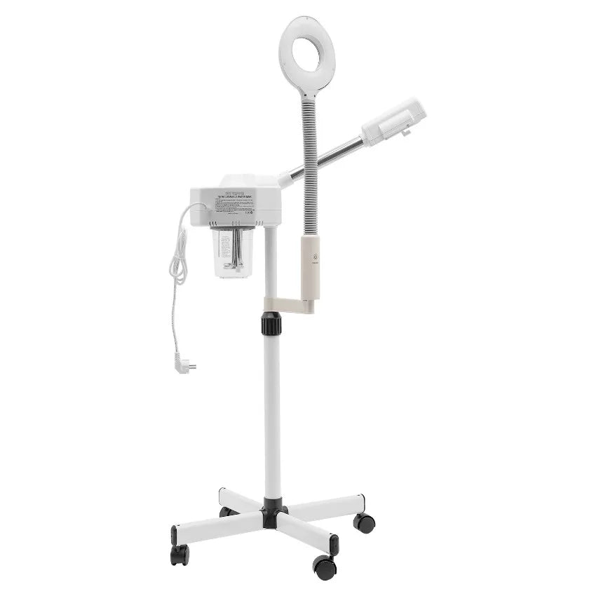 Dampfgerät für Gesicht, 2-in-1-Kombination, Zerstäuber, Ozon, Salon, Spa, Lupe, Luftbefeuchter mit LED-Lupenlampen, für Schönhei