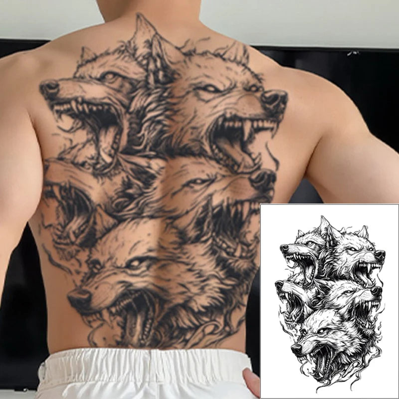 Magic Juice Ink Waterproof Tattoo Stickers Full Back Large Size Herbal Juice Temporary Tattoos Men Body Art Dragon Tiger