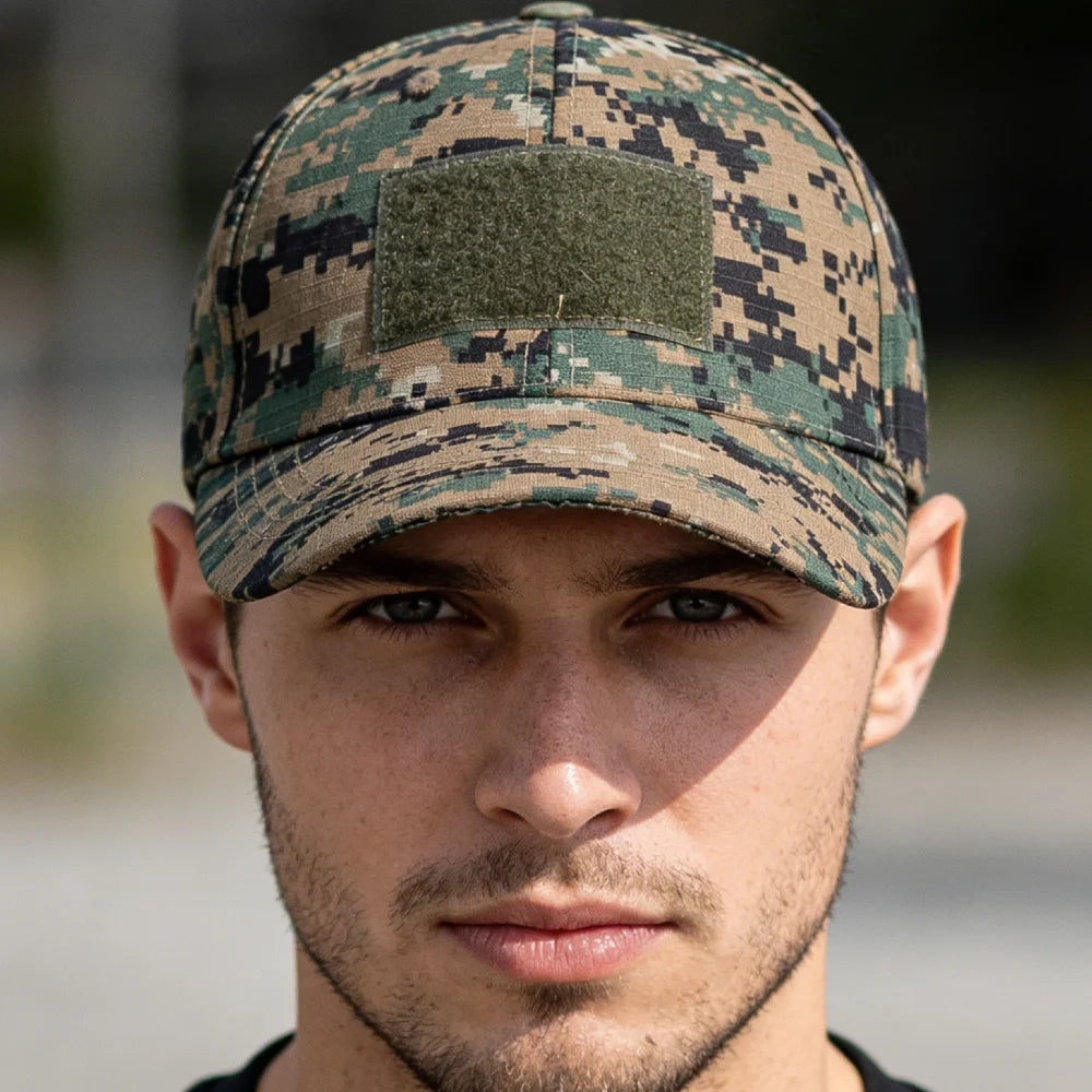 Men's Camouflage Tactical Baseball Cap With 3 Velcro Patches Military Camouflage Hat Cap For Outdoor Jugle Fishing Hiking Caps