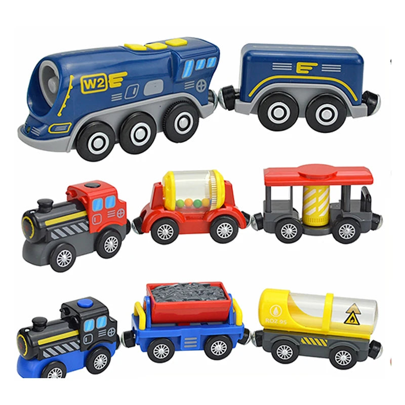 Kid Magnetic Electric Train Car Locomotive Wooden Track Slot Diecast Railway With Two Carriages Train Wood Toy Biro Leduo Track Ürün ana görseli