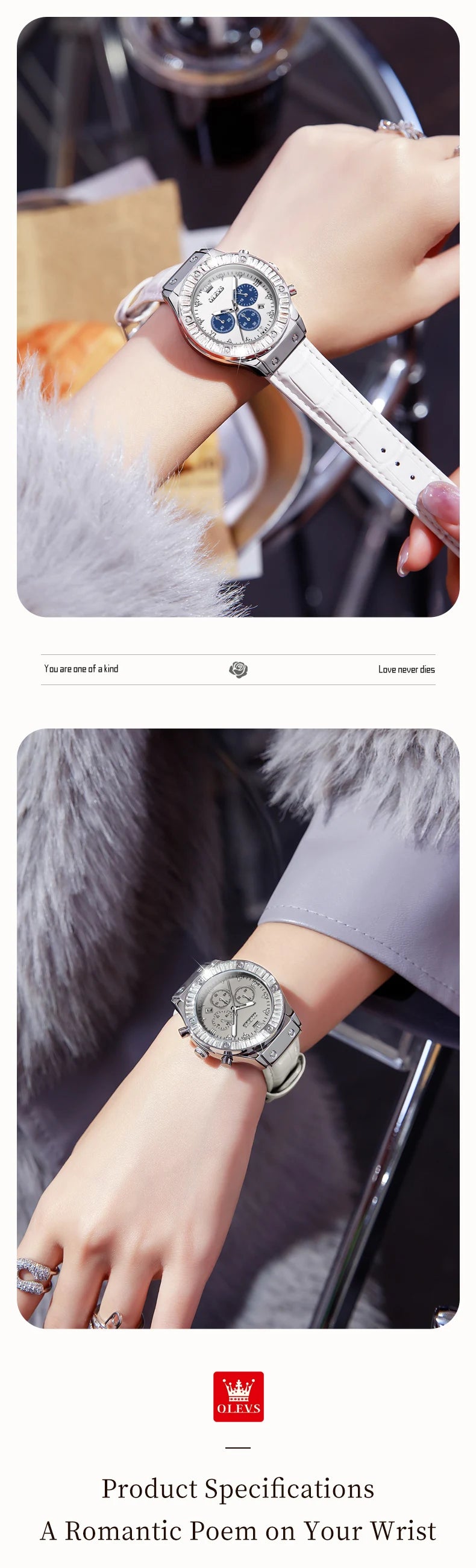 OLEVS 9978 Womens Watch Multifunctional Quartz Watch Waterproof Luminous Leather Strap Elegant Fashion Watches For Woman Gifts
