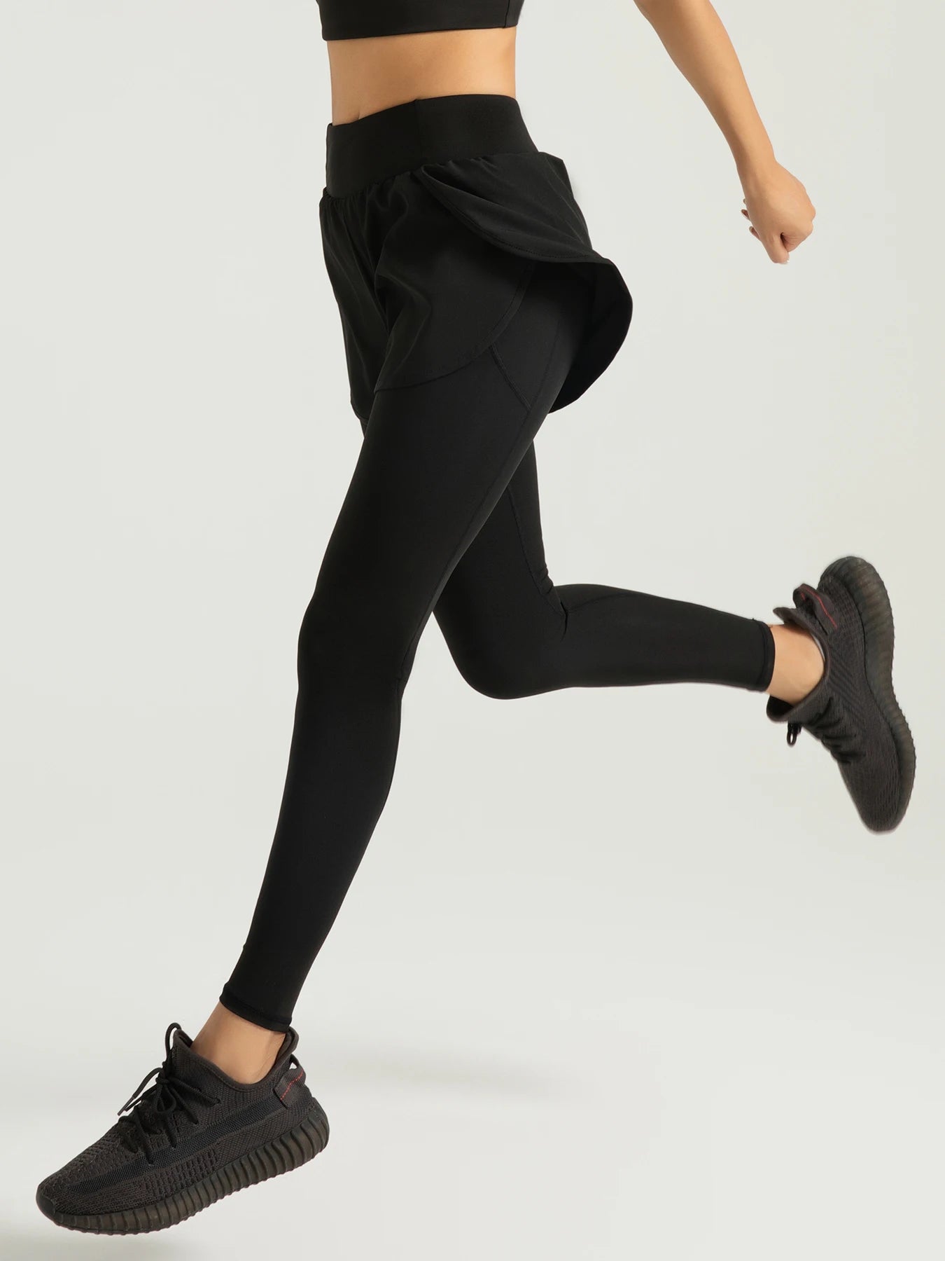 Fake Two-piece Compression Sports Leggings For Women, 2-in-1 High Waist Moisture-wicking Yoga Leggings, Women's Activewar