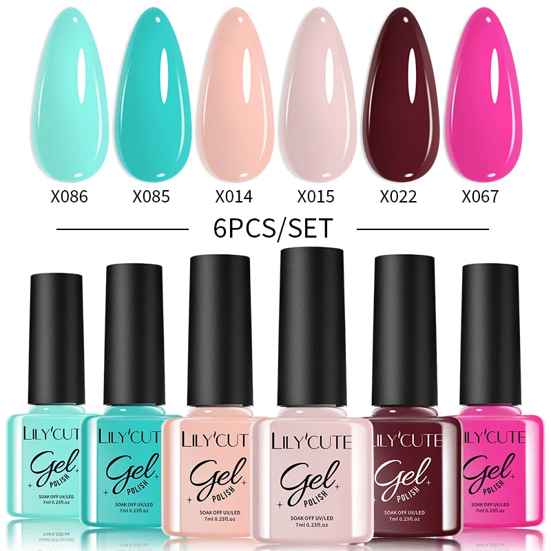 LILYCUTE Nail Gel Polish Set Pink Green Spring DIY Nail Art Design Long Lasting Soak Off UV Gel Manicure Painting Gel Vernis Kit