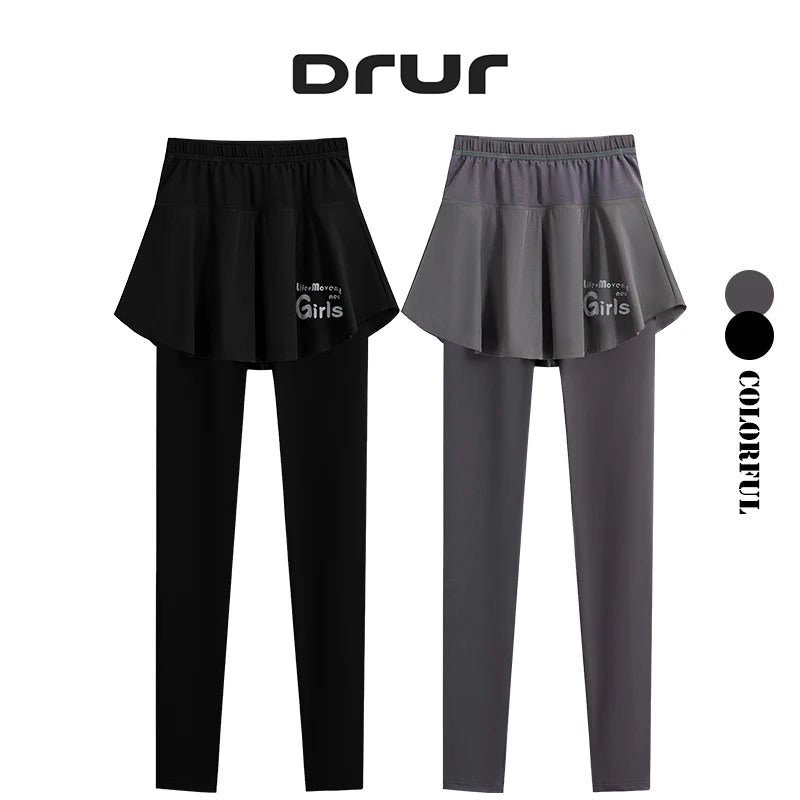 DRUR Women's 2-in-1 Sports Skirt Pants Pocket High Waist Yoga Women’s Sports Leggings Gym Running Tennis  Yoga Pants Y2K Ürün ana görseli