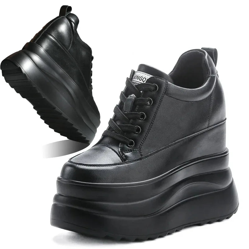 Fujin 13cm 2025 Genuine Leather Platform Wedge Flats Shoes Chunky Sneaker Casual Comfy High Brand Fall Autumn Walking Shoes