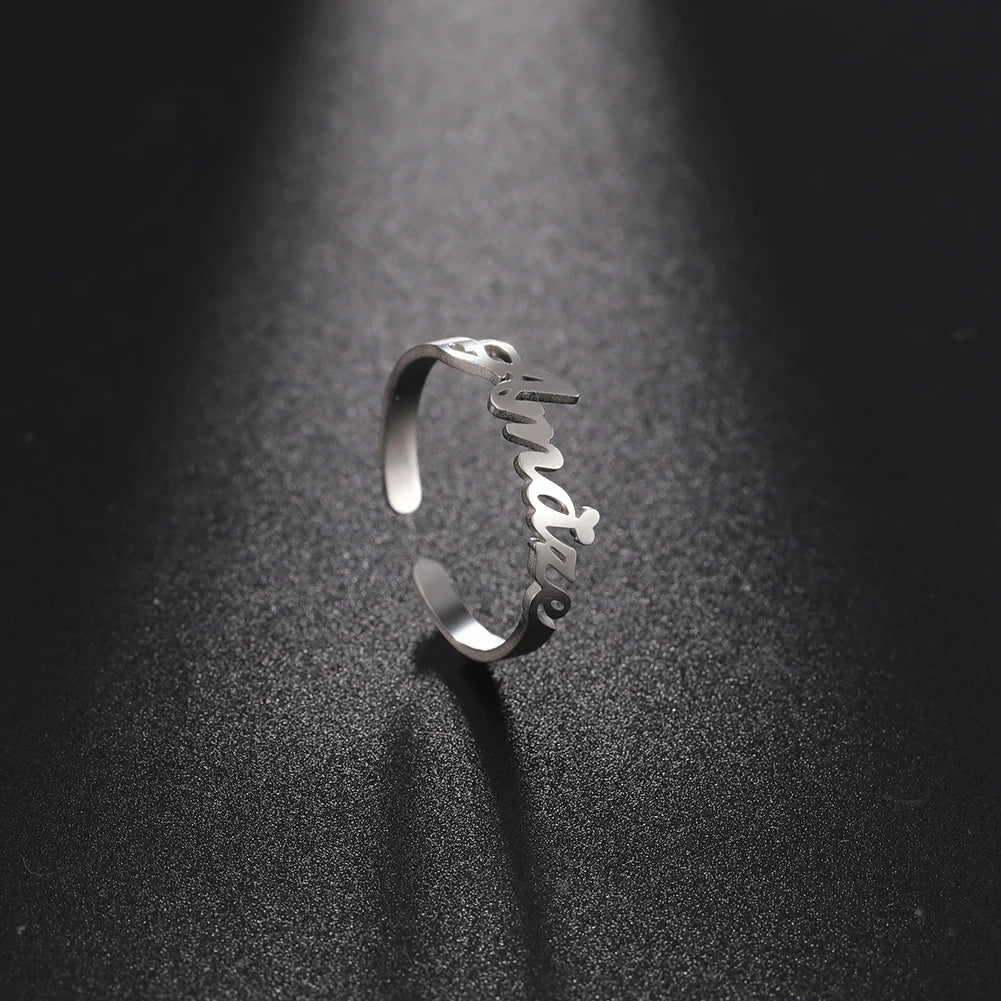 Custom Double First Name Finger Ring For Women Men Personalized Couple Family Gift Gold Color Stainless Steel Metal Jewelry Ürün ana görseli