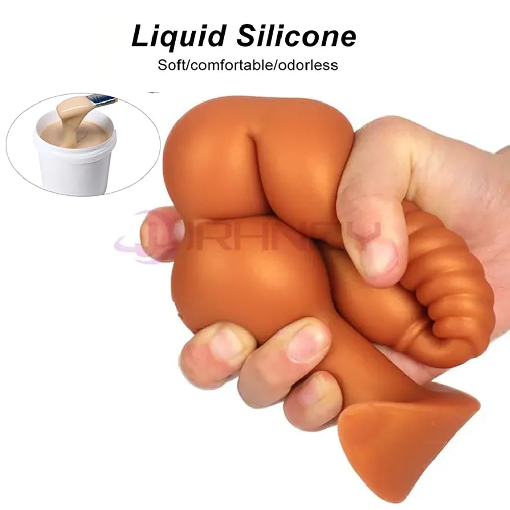 3-10cm Huge Anal Plug with Tail Sex Toys for Adult Games Couples DIY Cosplay Big Butt Plug Silicone Soft Long Anal Beads Women
