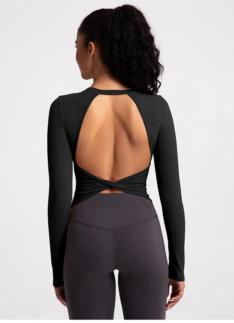 Cloud Hide Black Beauty Back Yoga Shirts Women Long Sleeve Blouse Plus Size Sports Gym Fitness Top Running T-Shirt Workout Shirt