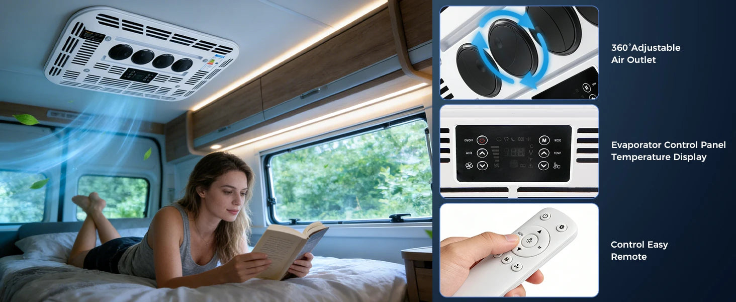 Sunster 12V/24V Fast Cooling Roof Air Conditioner Electric Cool RV Rooftop Parking for Truck Camper Van Caravans Motor home