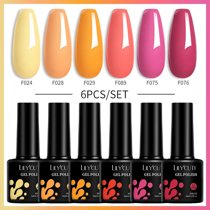 LILYCUTE 7ML 6PCS Neon Gel Nail Polish Set fluorescent Series Color Changing Semi Permanent Soak Off Manicure kit Nail Art Gel