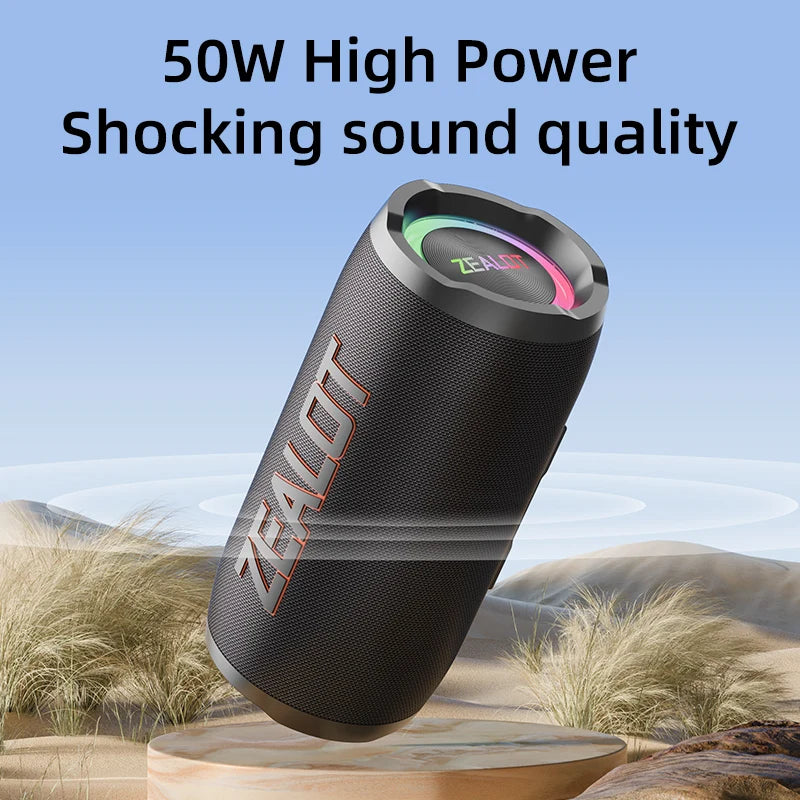 ZEALOT-S76 50W Portable Super Subwoofer Portable Speaker Home Outdoor Waterproof Column Bluetooth Speaker Sound Box